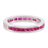 Vintage 14k White Gold Ruby and Diamond Channel Set Eternity Ring