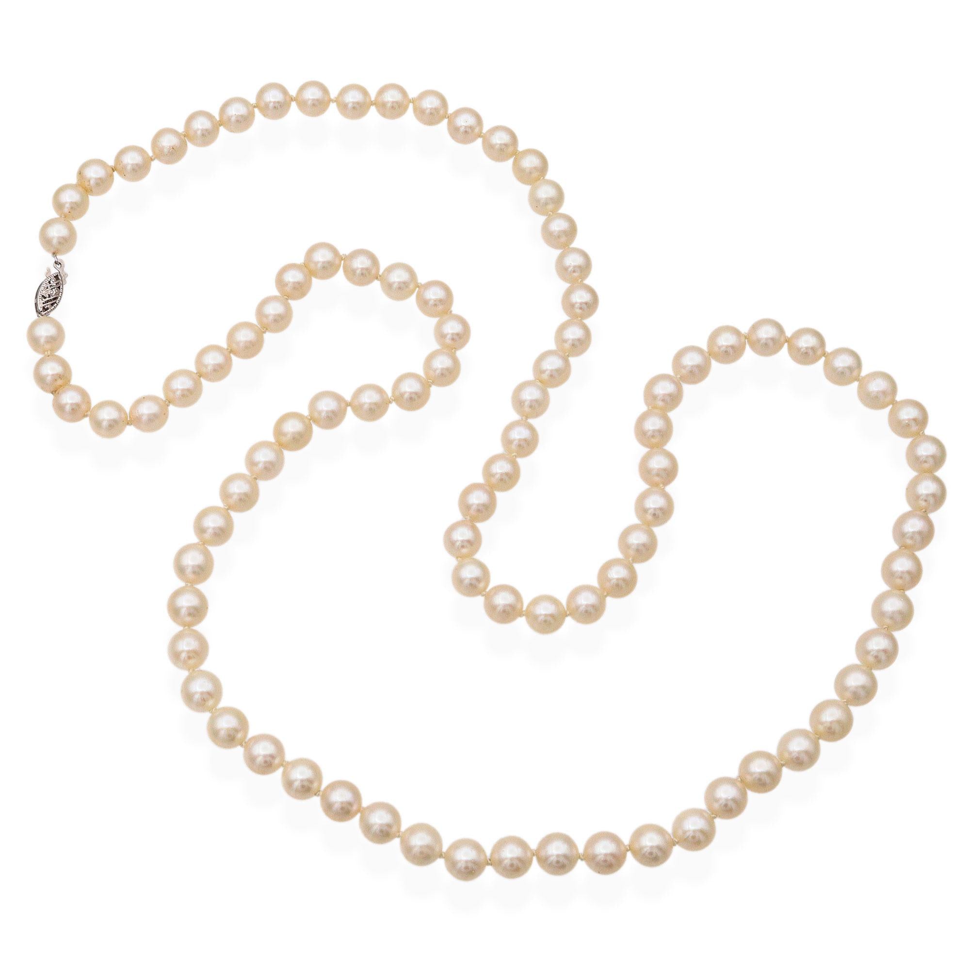 Vintage Dariel 14k White Gold 7.5mm Cultured Pearl Necklace with CoA