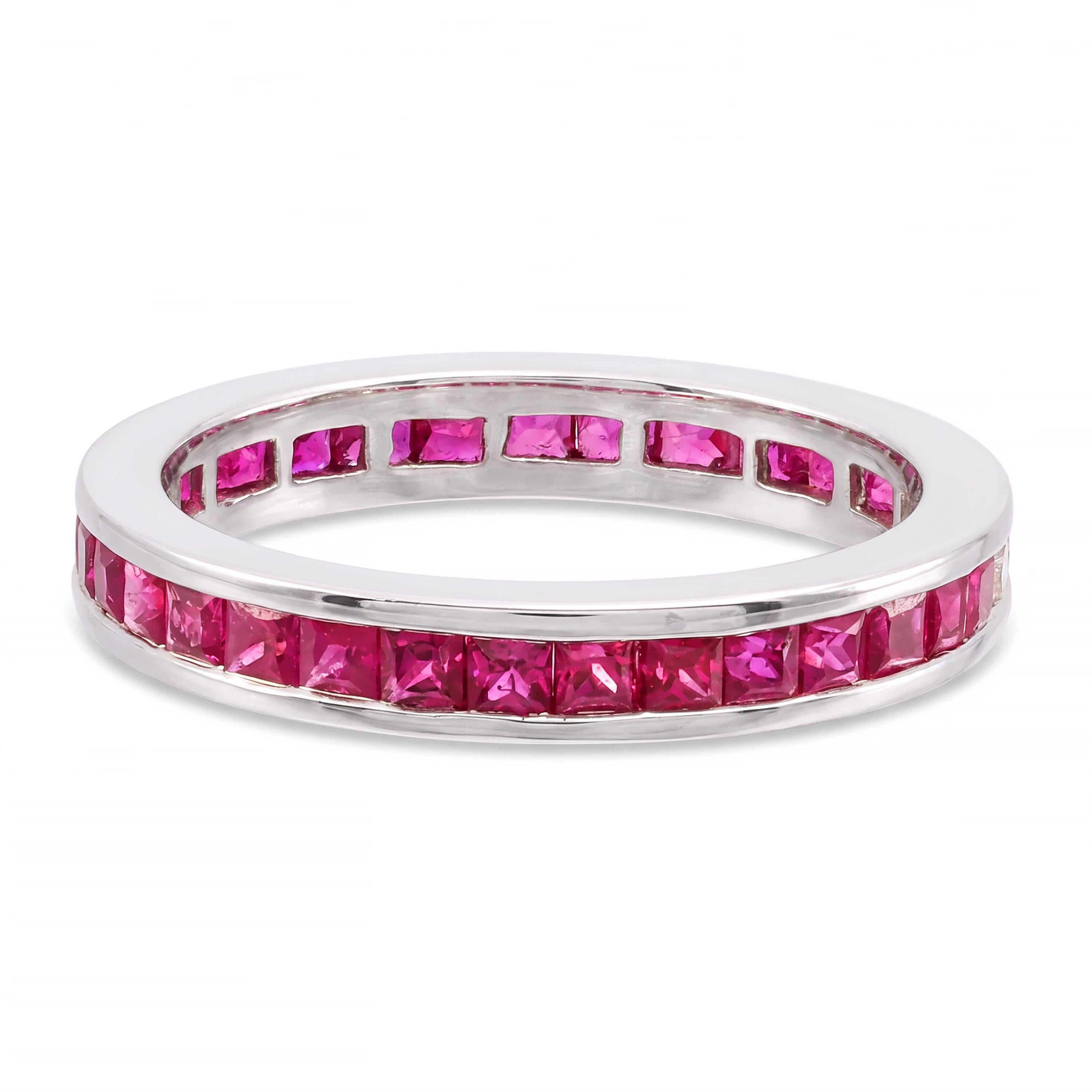 Vintage 14k White Gold Ruby and Diamond Channel Set Eternity Ring