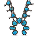 Vintage Sterling Silver Turquoise Squash Blossom Necklace