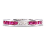 Vintage 14k White Gold Ruby and Diamond Channel Set Eternity Ring