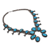 Vintage Sterling Silver Turquoise Squash Blossom Necklace