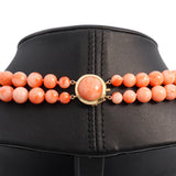 14k Yellow Gold Salmon Coral Double-Strand Beaded Necklace
