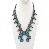 Vintage Sterling Silver Turquoise Squash Blossom Necklace