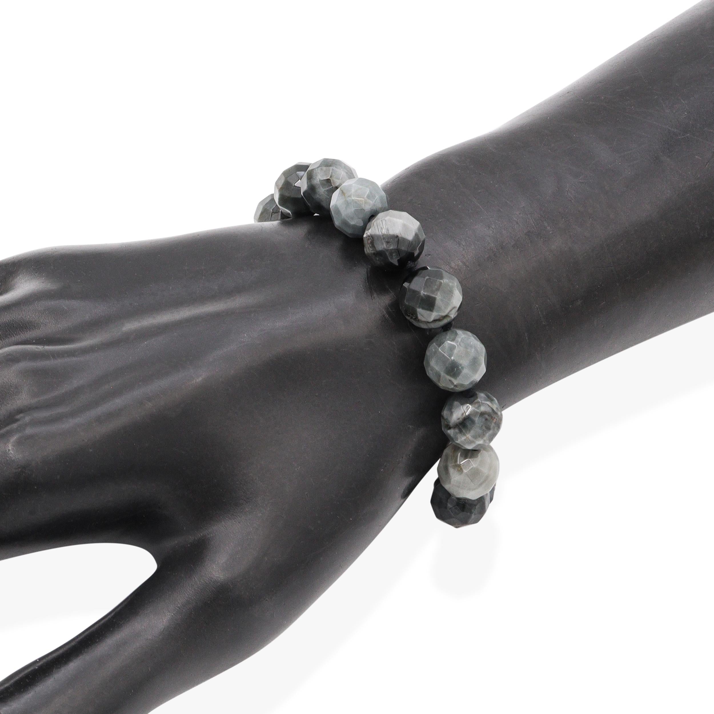 Sterling Silver Gray Hawk Eye Quartz Faceted Beaded Bracelet