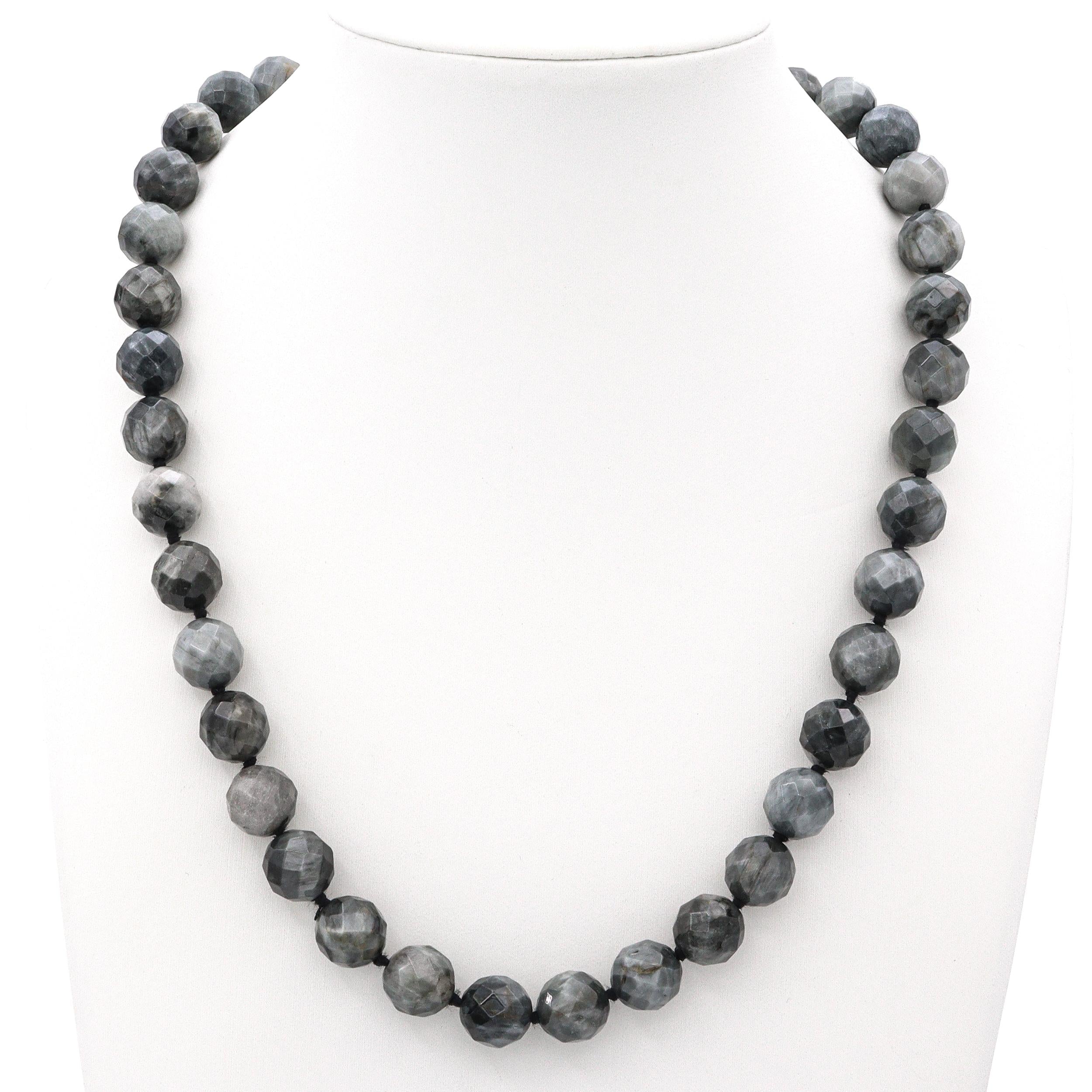 Sterling Silver Gray Hawk Eye Quartz Faceted Beaded Necklace