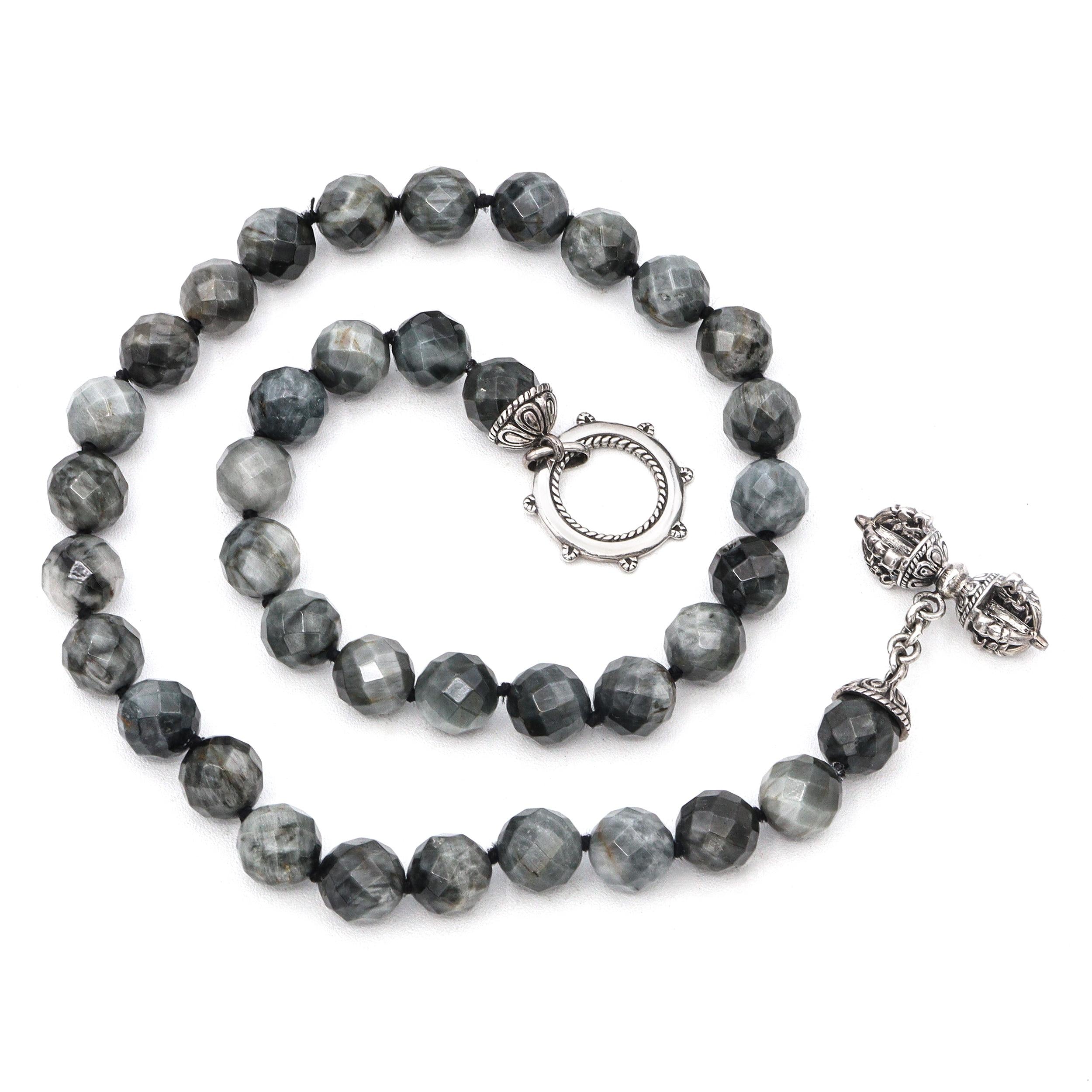 Sterling Silver Gray Hawk Eye Quartz Faceted Beaded Necklace