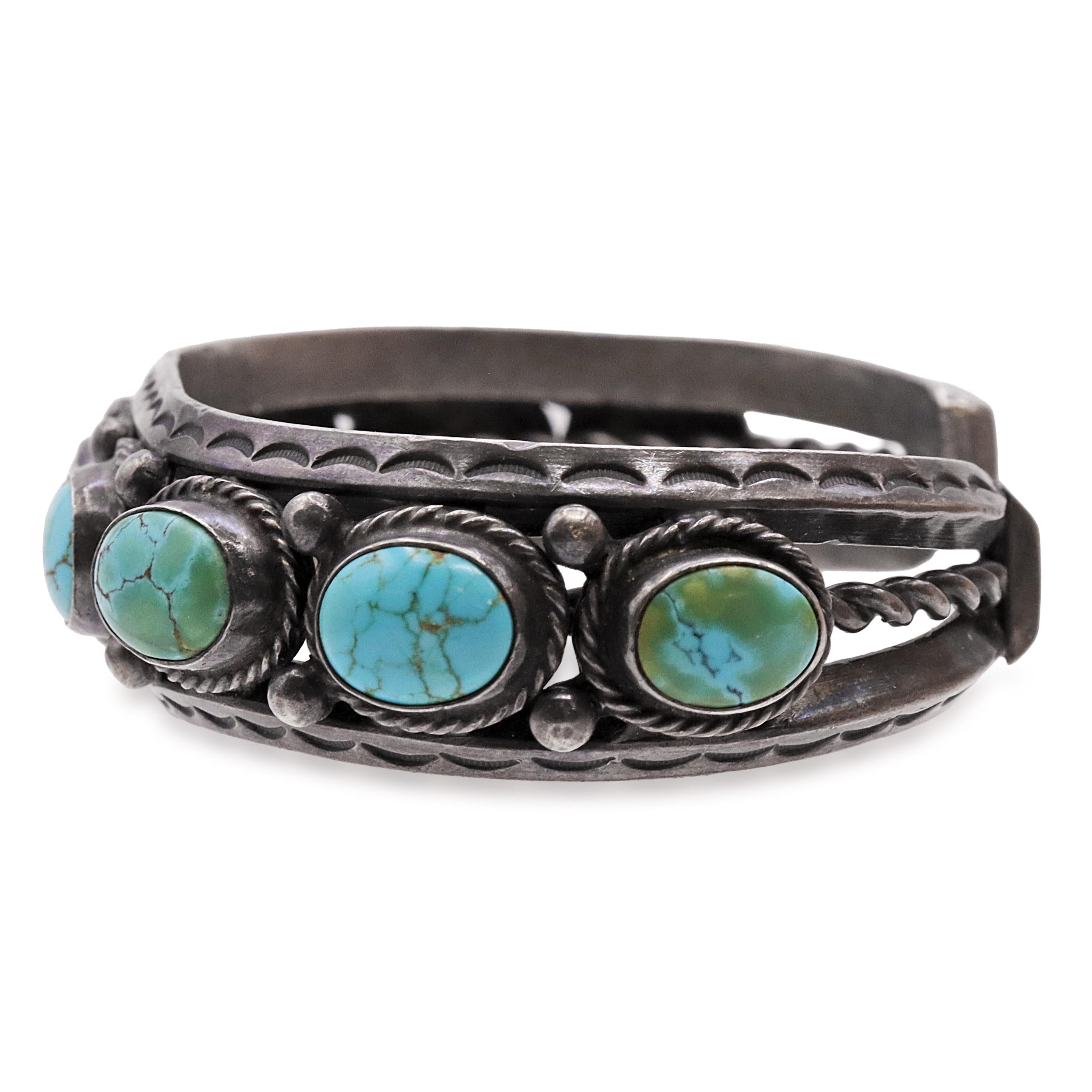 Navajo Seven-Stone Turquoise Sterling Silver Cuff Bracelet