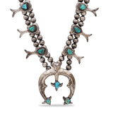 Vintage Navajo Silver Turquoise Squash Blossom Necklace