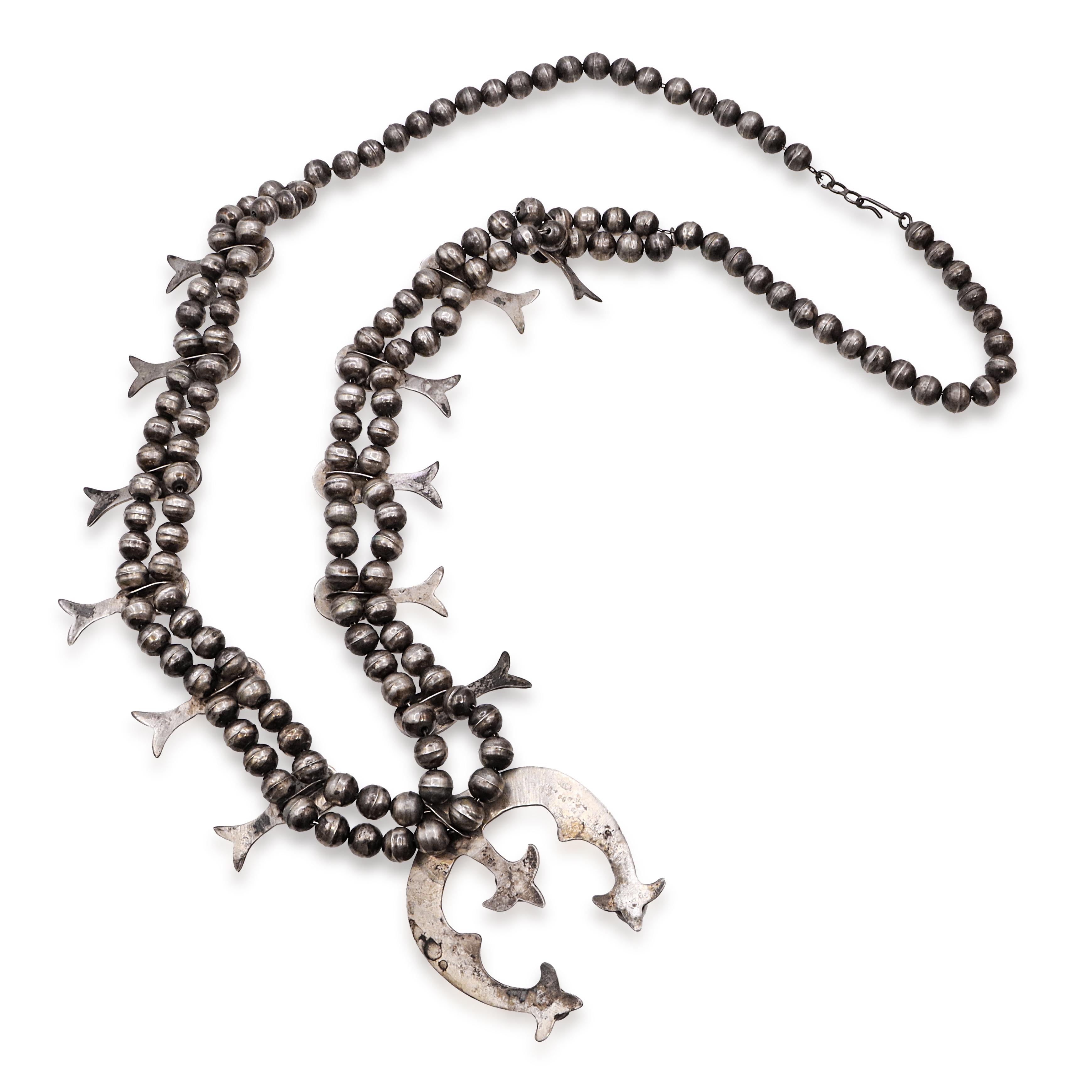 Vintage Navajo Silver Turquoise Squash Blossom Necklace