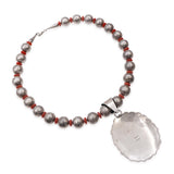 Vintage H. Begay Navajo Sterling Silver Turquoise and Coral Pendant Necklace