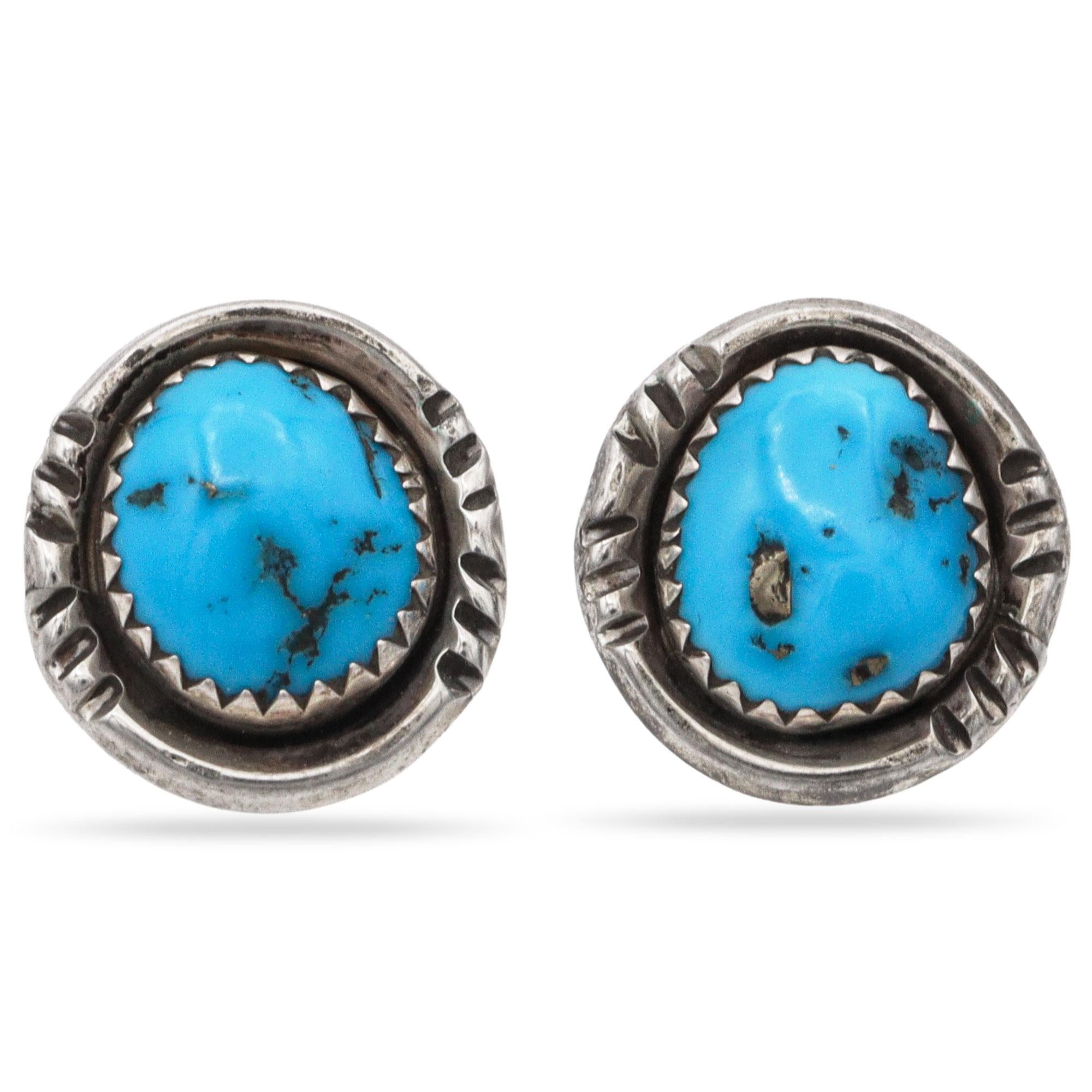 Vintage Southwestern Native American Sterling Silver Turquoise Earrings