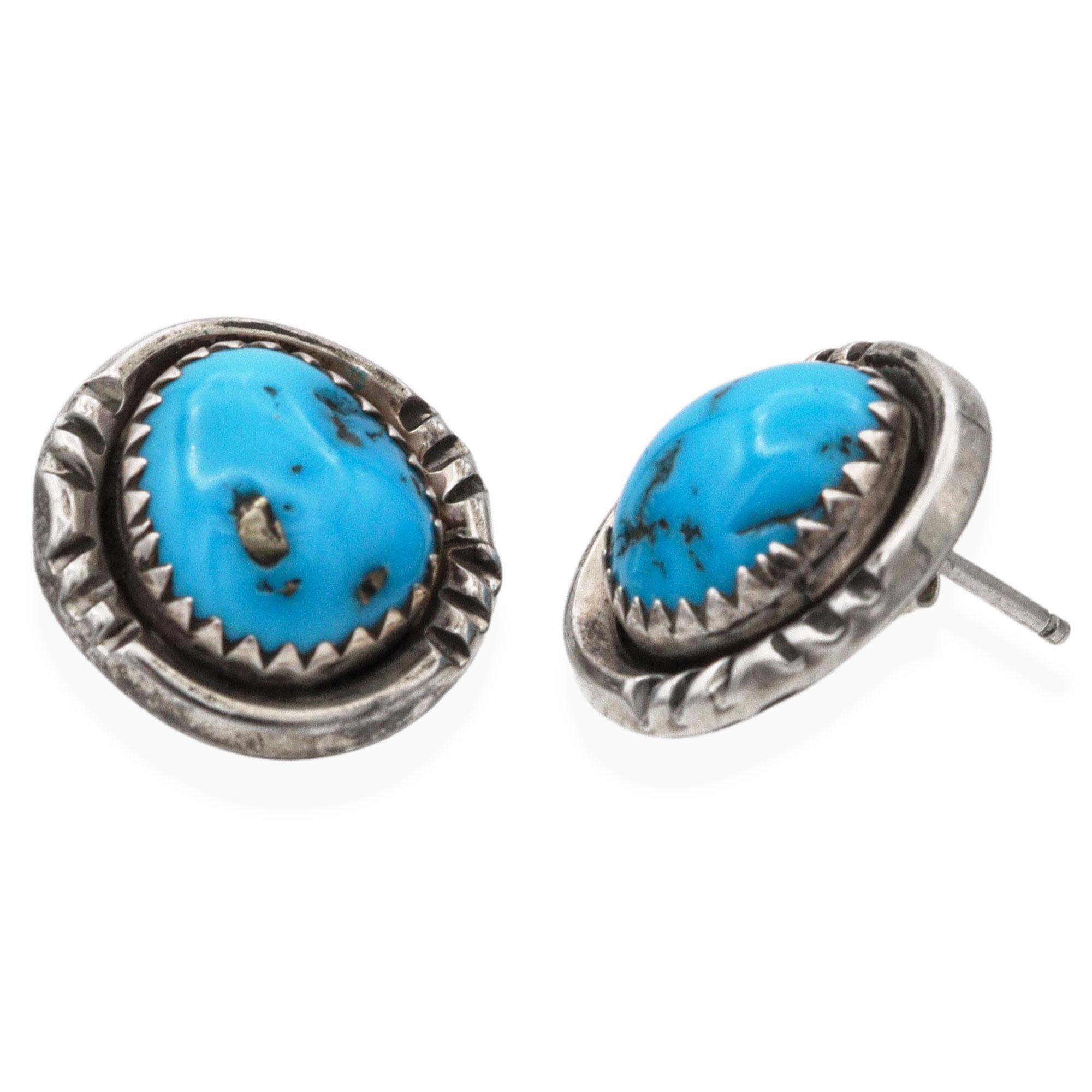 Vintage Southwestern Native American Sterling Silver Turquoise Earrings