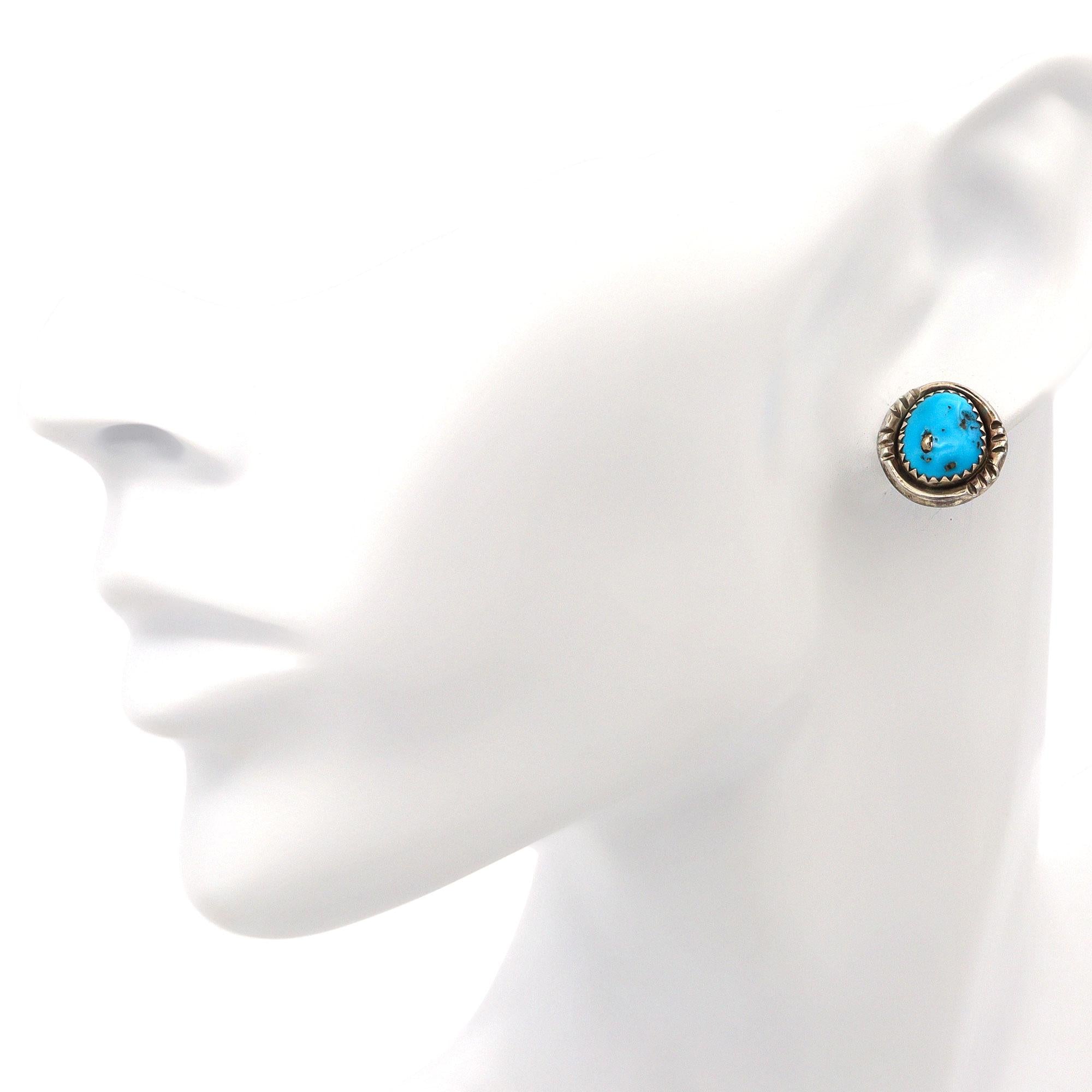 Vintage Southwestern Native American Sterling Silver Turquoise Earrings