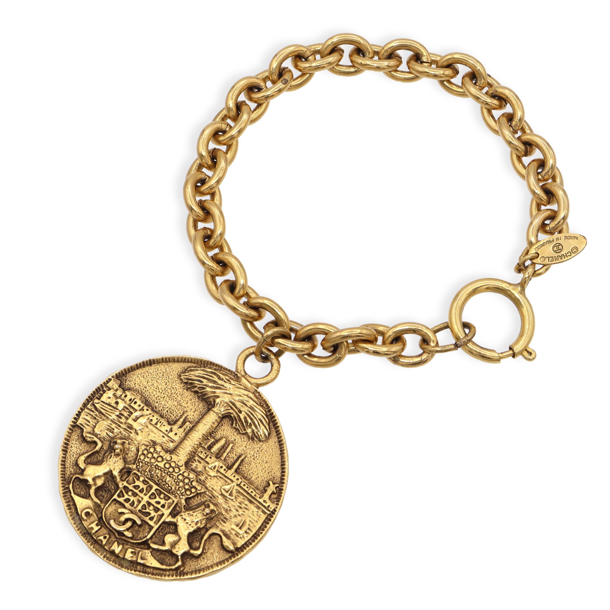 Vintage Chanel Chain Link Medallion Charm Bracelet