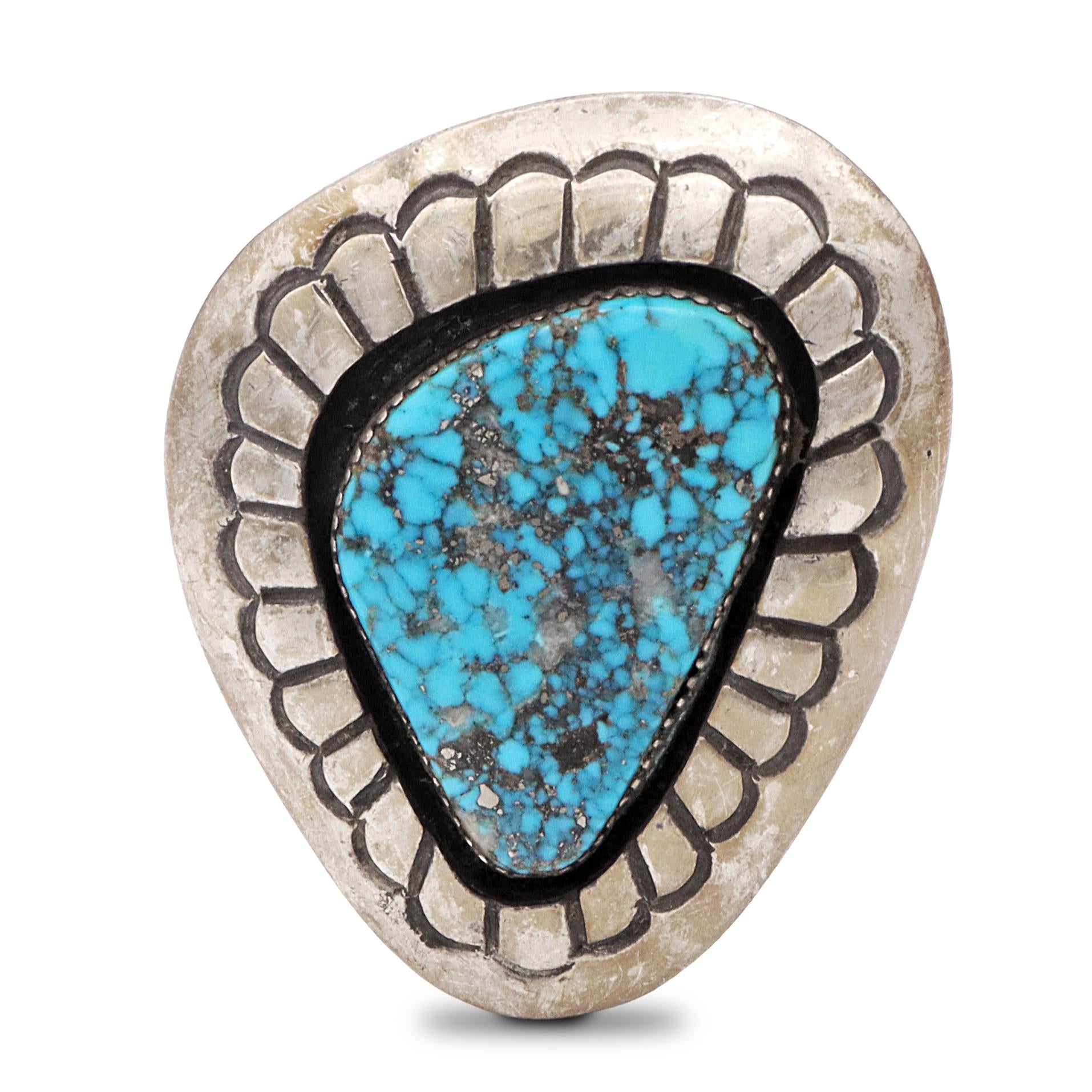 Vintage Jackson Sterling Silver Spiderweb Turquoise Statement Ring