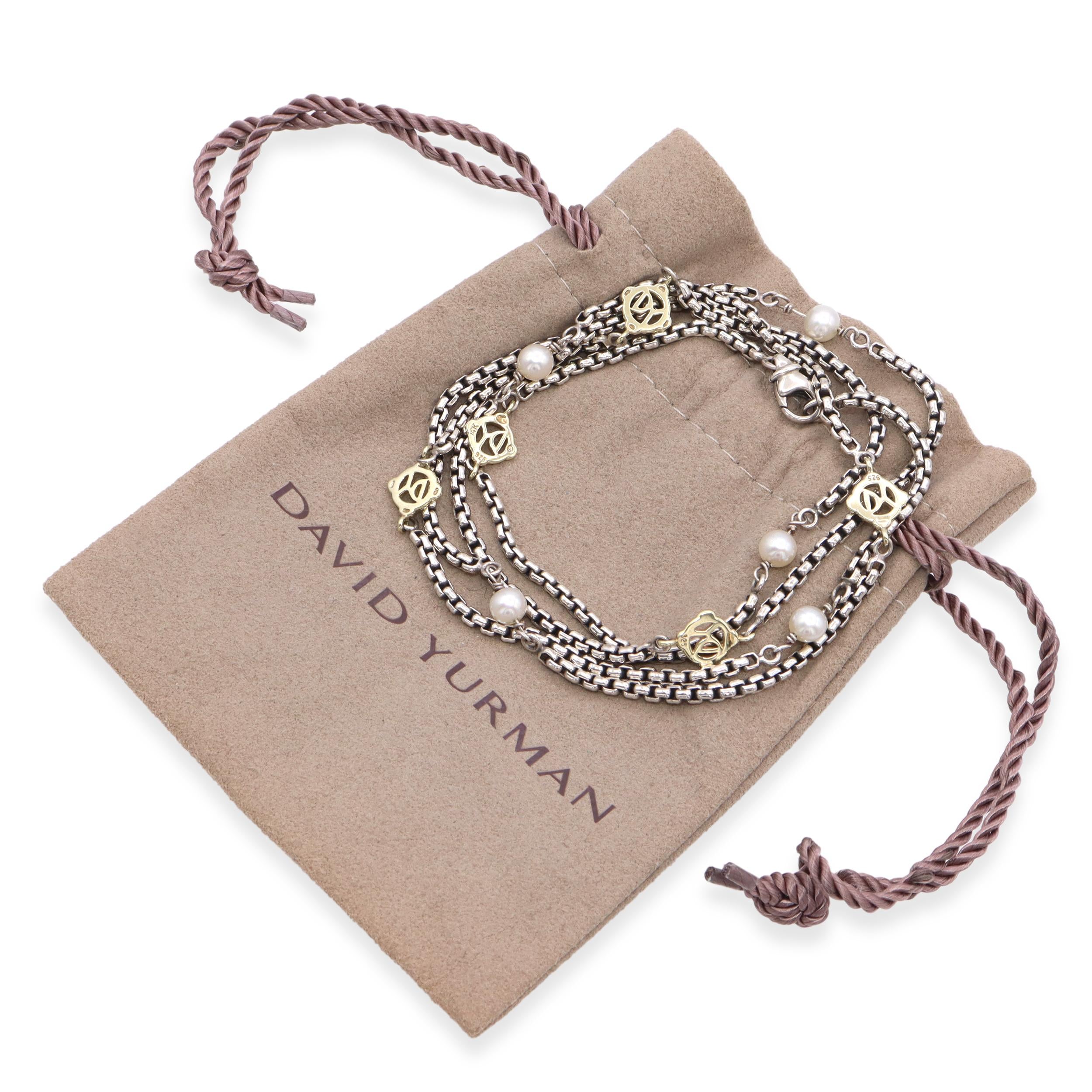 David Yurman Sterling Silver 14k Yellow Gold Pearl Box Chain Station Necklace
