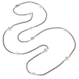 David Yurman Sterling Silver 14k Yellow Gold Pearl Box Chain Station Necklace