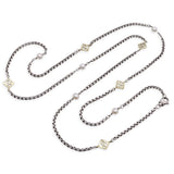 David Yurman Sterling Silver 14k Yellow Gold Pearl Box Chain Station Necklace
