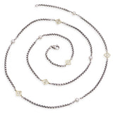 David Yurman Sterling Silver 14k Yellow Gold Pearl Box Chain Station Necklace
