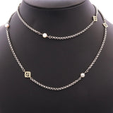 David Yurman Sterling Silver 14k Yellow Gold Pearl Box Chain Station Necklace