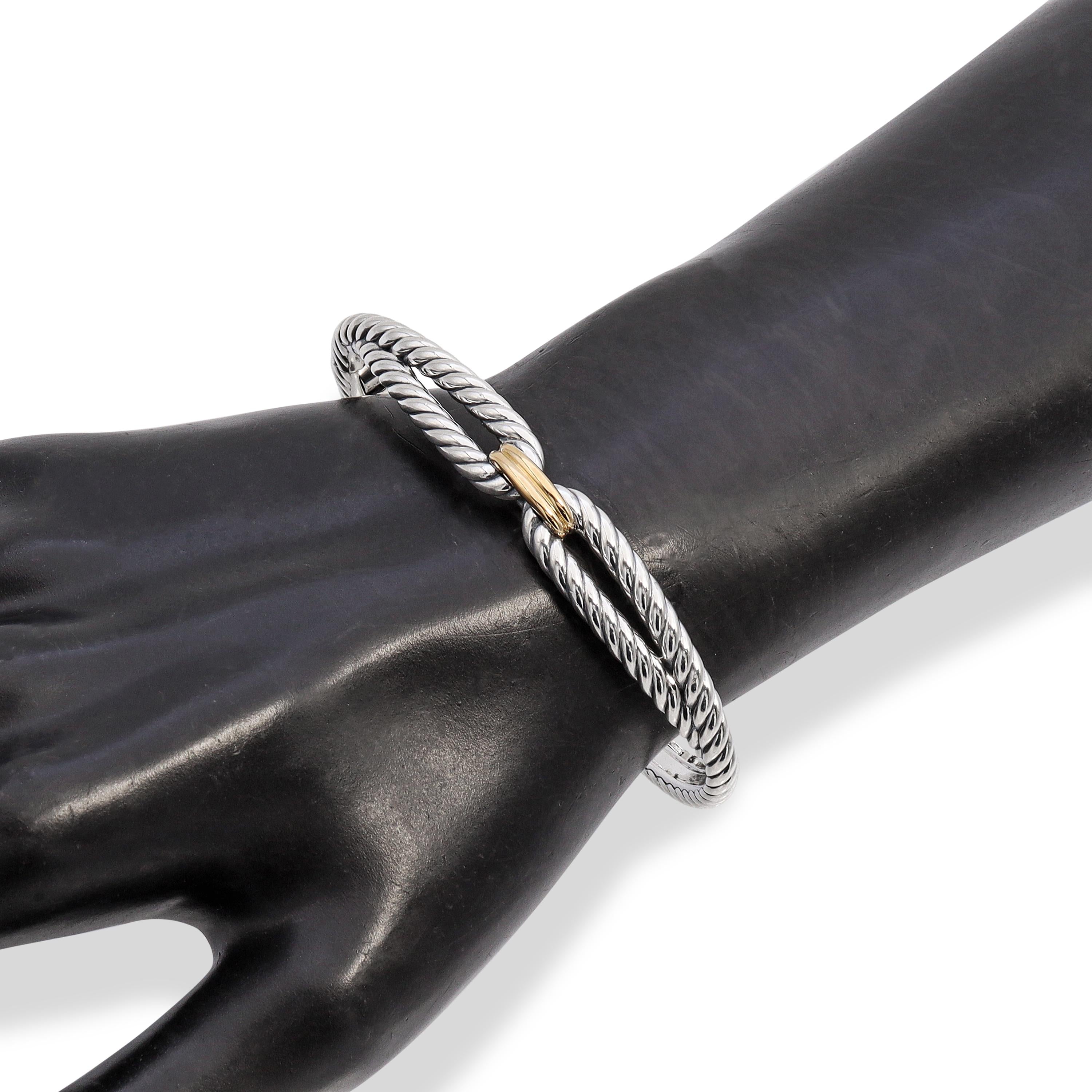 David Yurman Sterling Silver & 18k Yellow Gold Cable Loop Cuff Bracelet