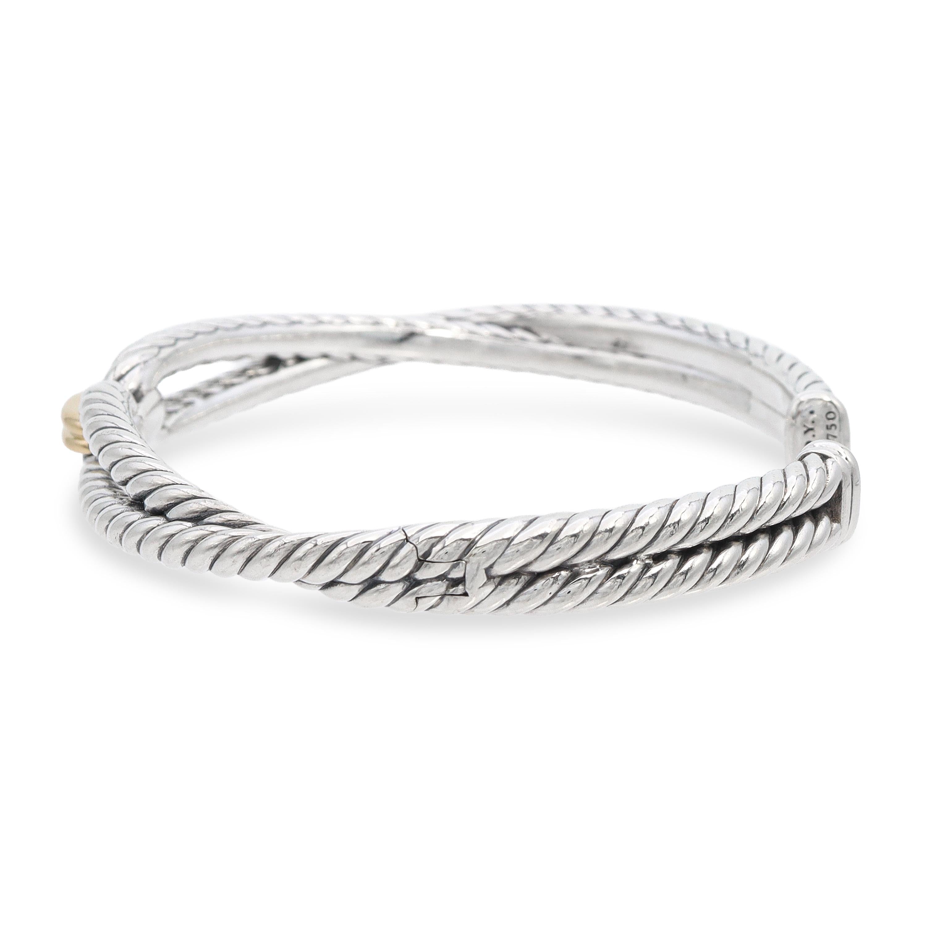 David Yurman Sterling Silver & 18k Yellow Gold Cable Loop Cuff Bracelet