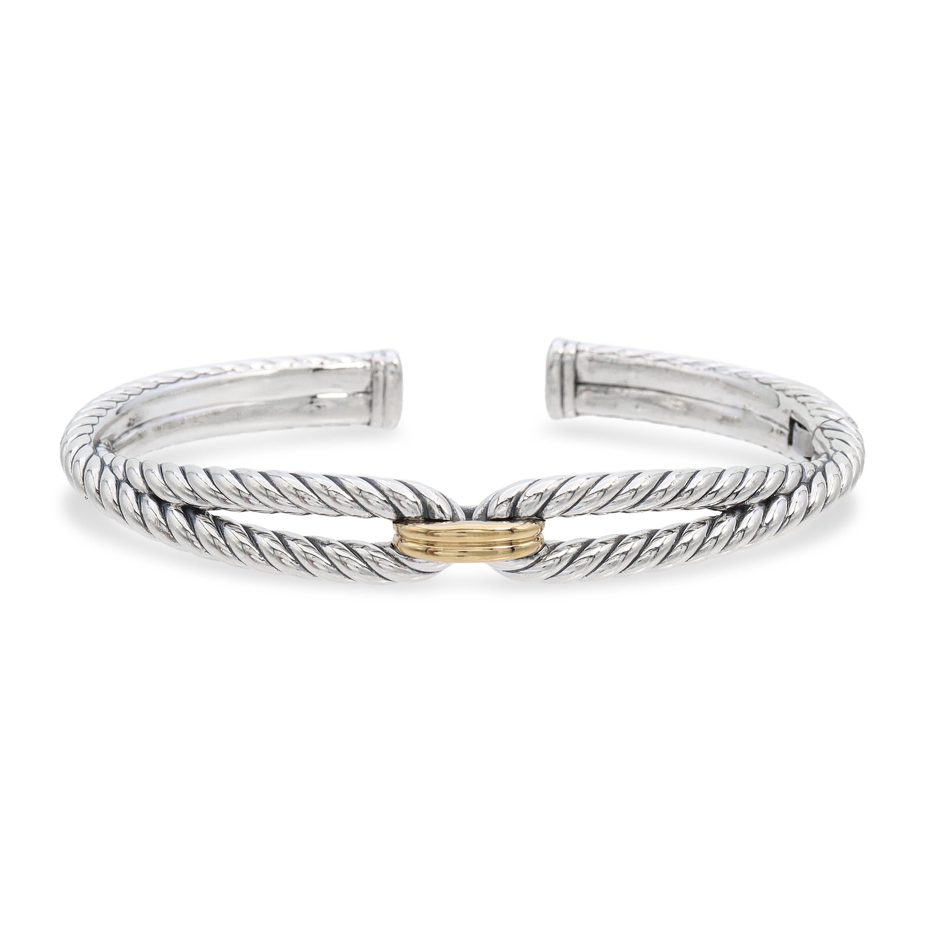 David Yurman Sterling Silver & 18k Yellow Gold Cable Loop Cuff Bracelet