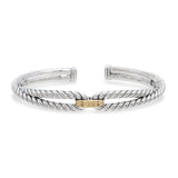 David Yurman Sterling Silver & 18k Yellow Gold Cable Loop Cuff Bracelet
