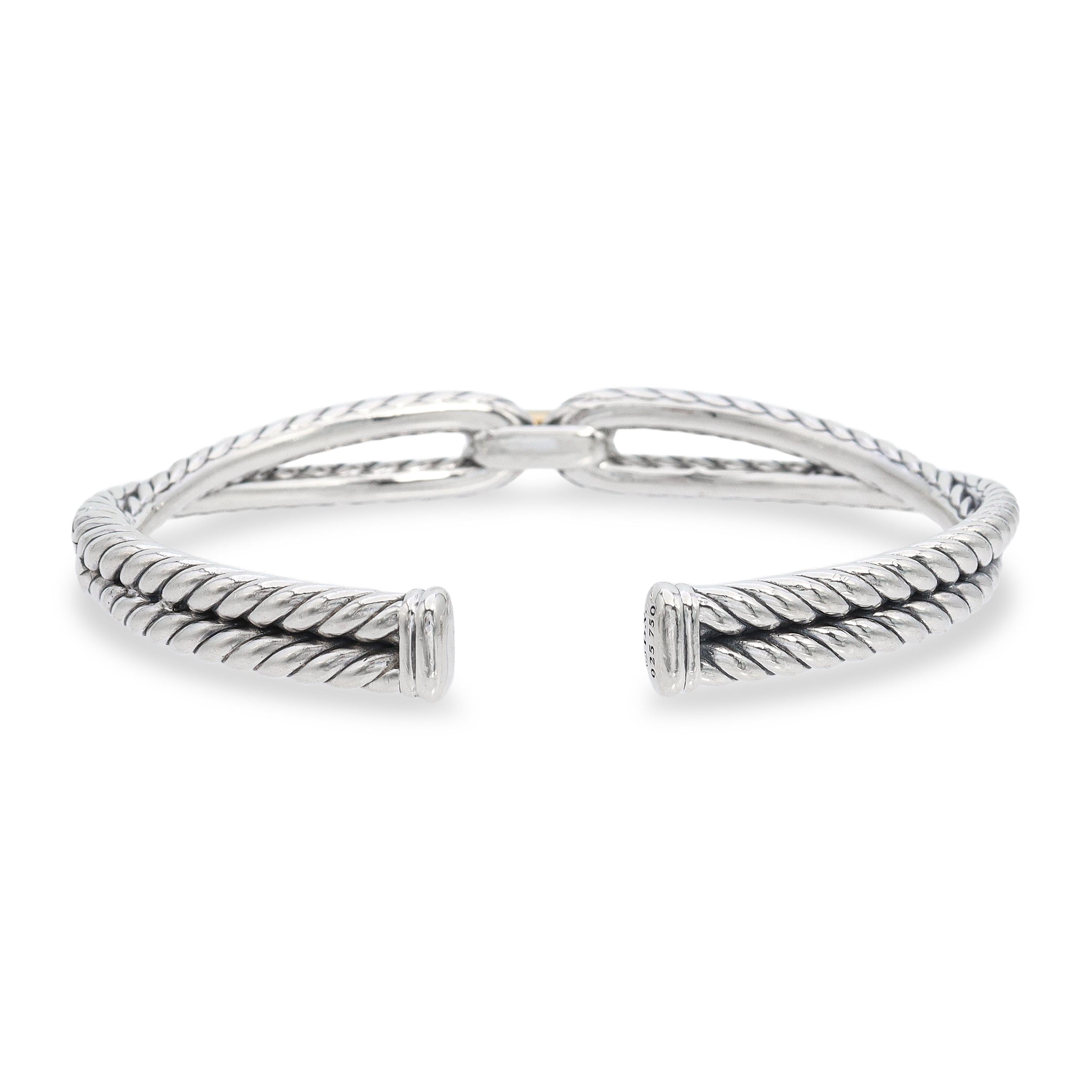 David Yurman Sterling Silver & 18k Yellow Gold Cable Loop Cuff Bracelet