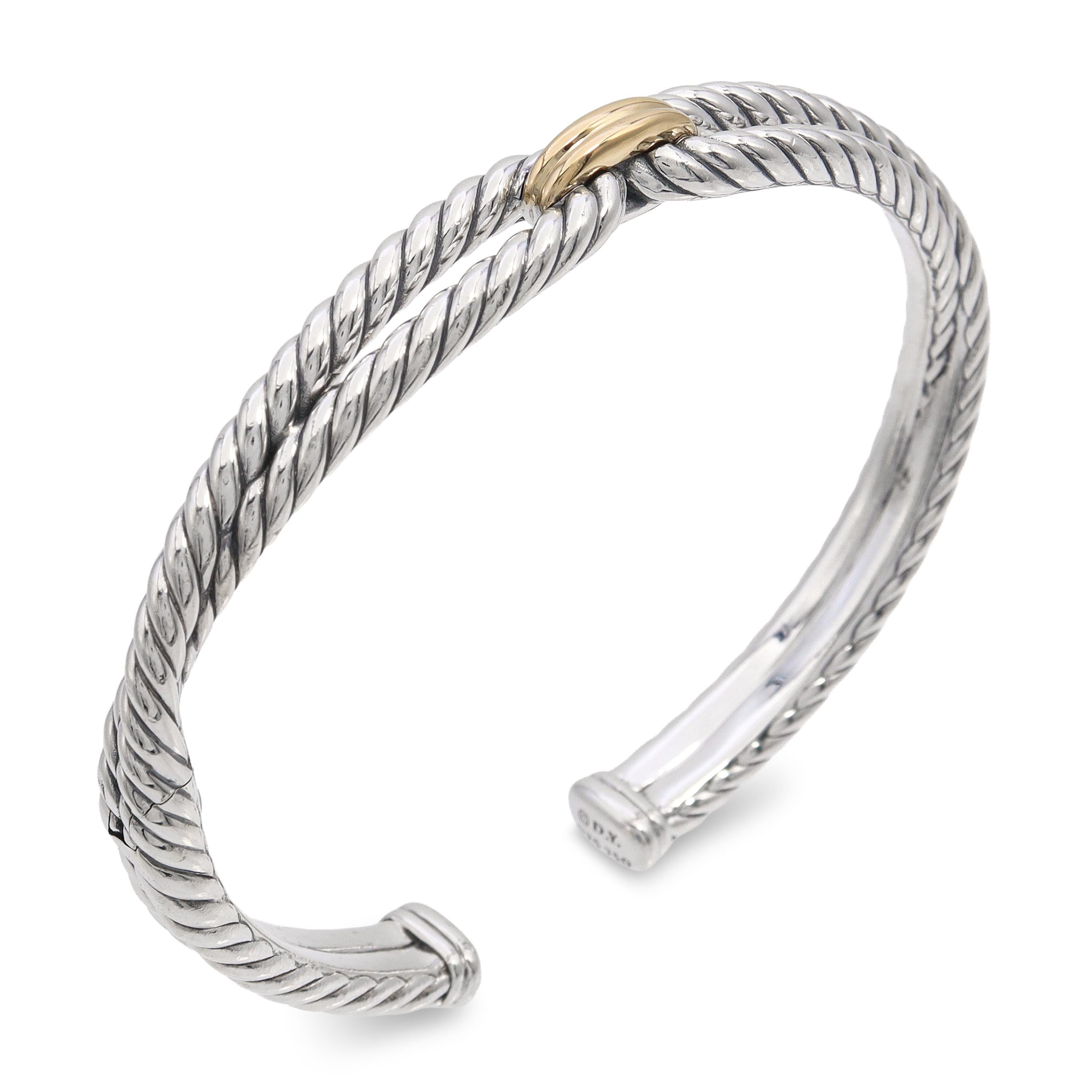 David Yurman Sterling Silver & 18k Yellow Gold Cable Loop Cuff Bracelet