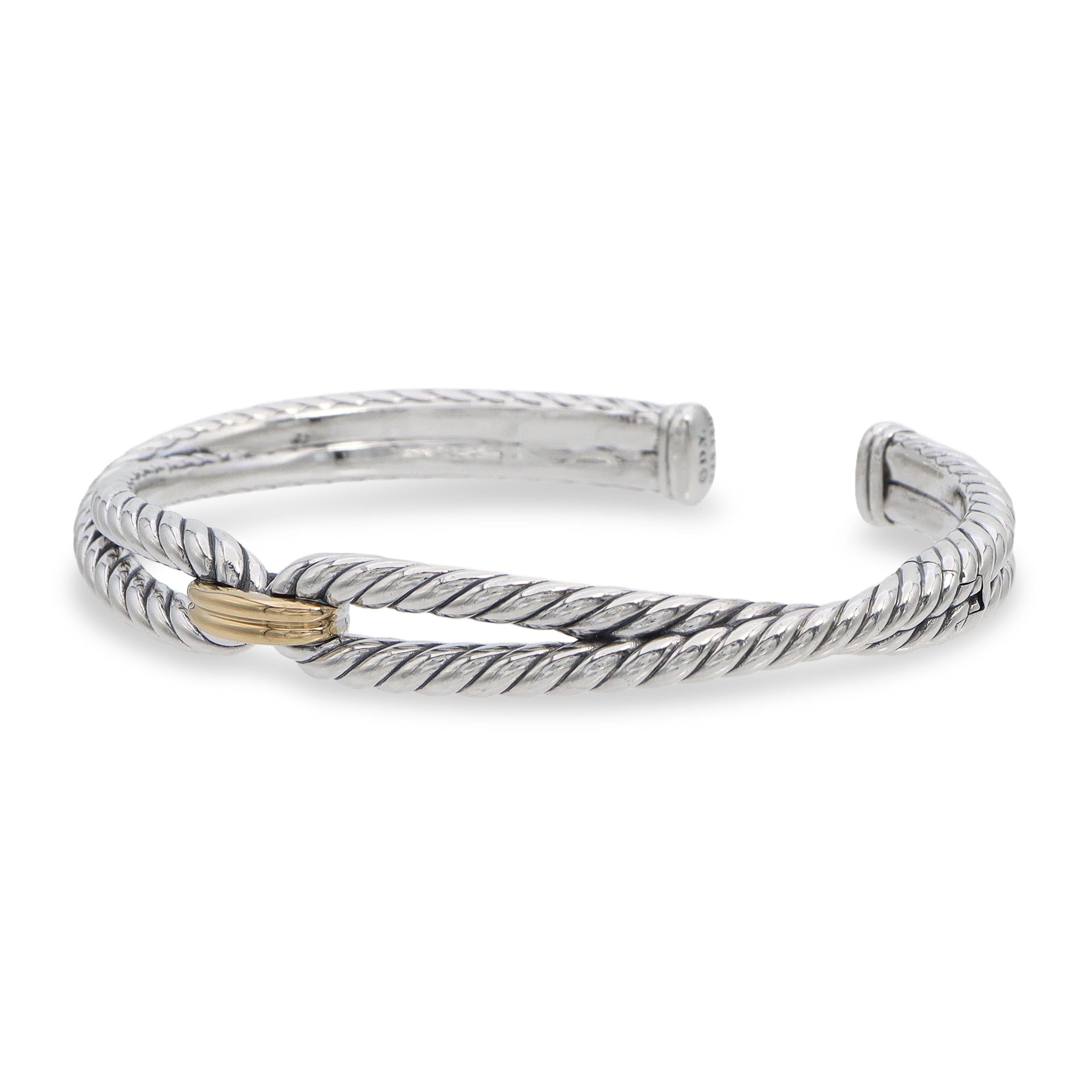 David Yurman Sterling Silver & 18k Yellow Gold Cable Loop Cuff Bracelet