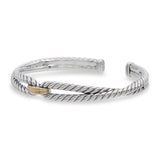 David Yurman Sterling Silver & 18k Yellow Gold Cable Loop Cuff Bracelet