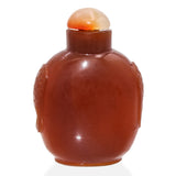 Antique Chinese Carnelian Colored Glass & Jade Carved Snuff Bottle