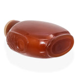 Antique Chinese Carnelian Colored Glass & Jade Carved Snuff Bottle