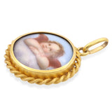 Antique 20k Yellow Gold Hand Painted Miniature Cherub Mourning Pendant