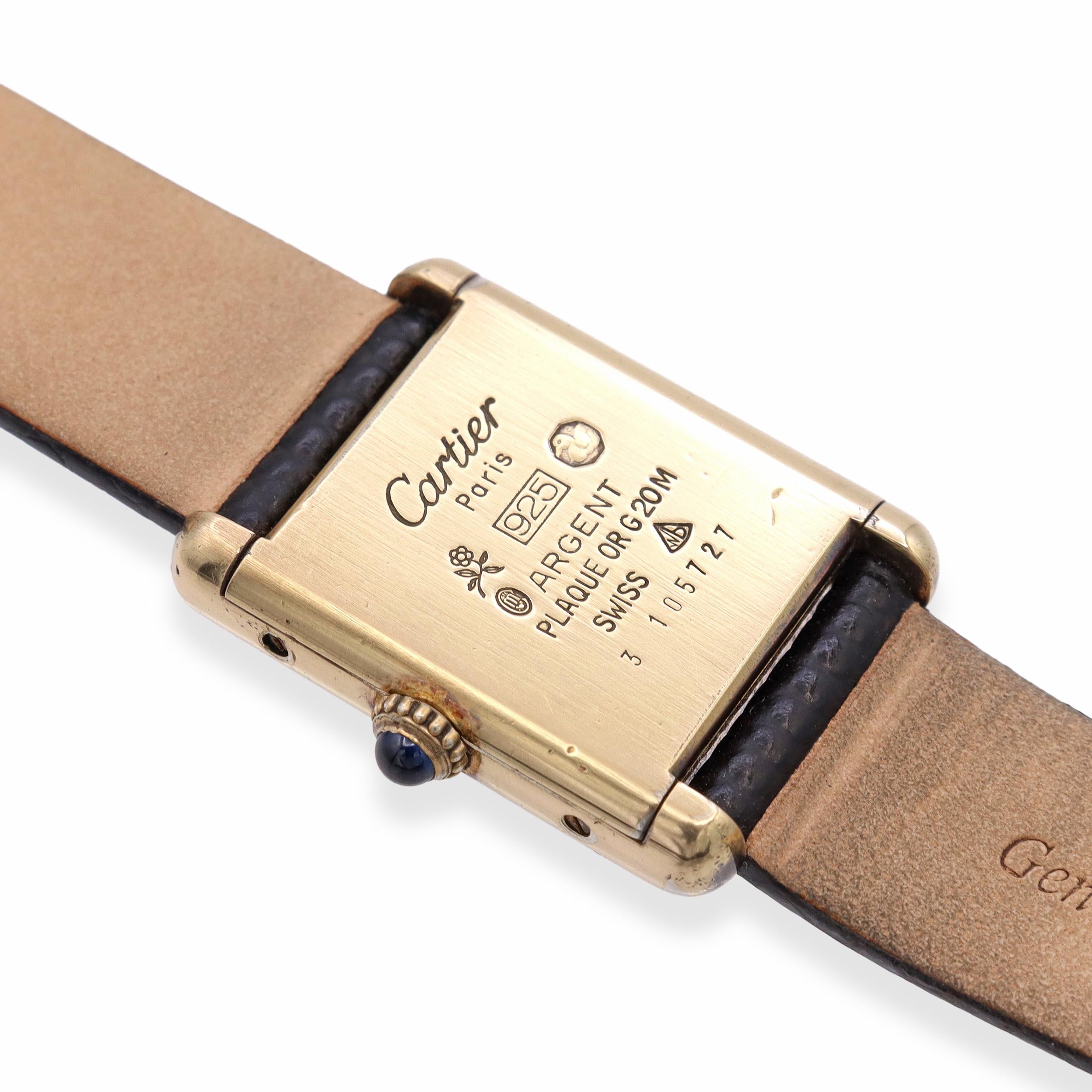 Vintage Must de Cartier Tank Black Dial Vermeil Handwind Watch
