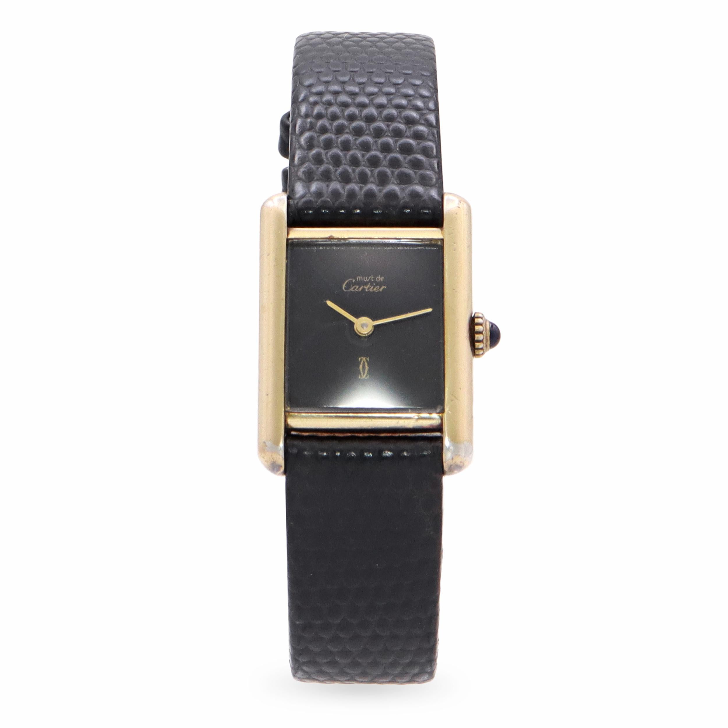 Vintage Must de Cartier Tank Black Dial Vermeil Handwind Watch