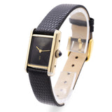 Vintage Must de Cartier Tank Black Dial Vermeil Handwind Watch