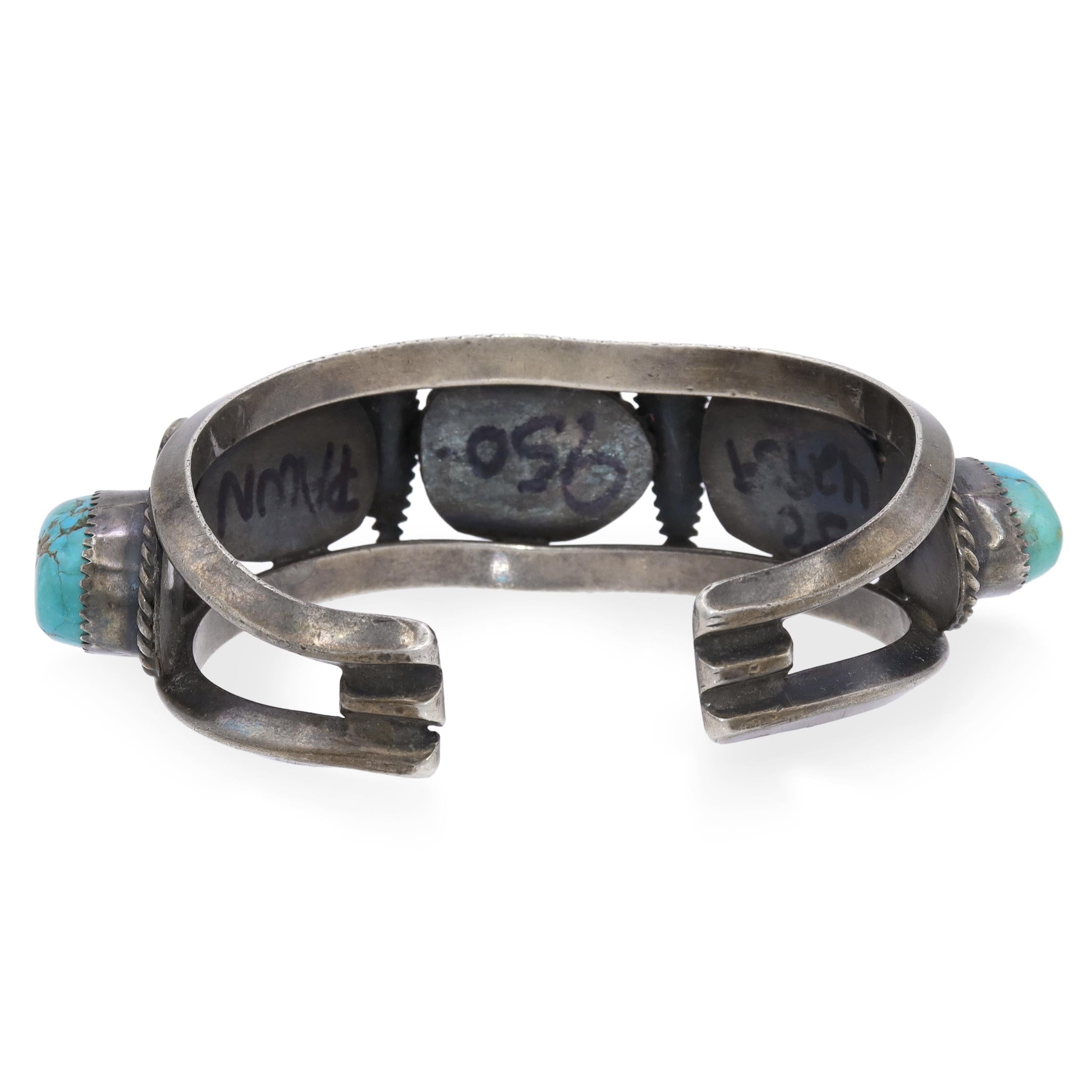 Vintage Southwestern Sterling Silver Turquoise Cuff Bracelet