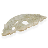 Antique Pale Green Jade Carved Bi Disc Dragon Figurine