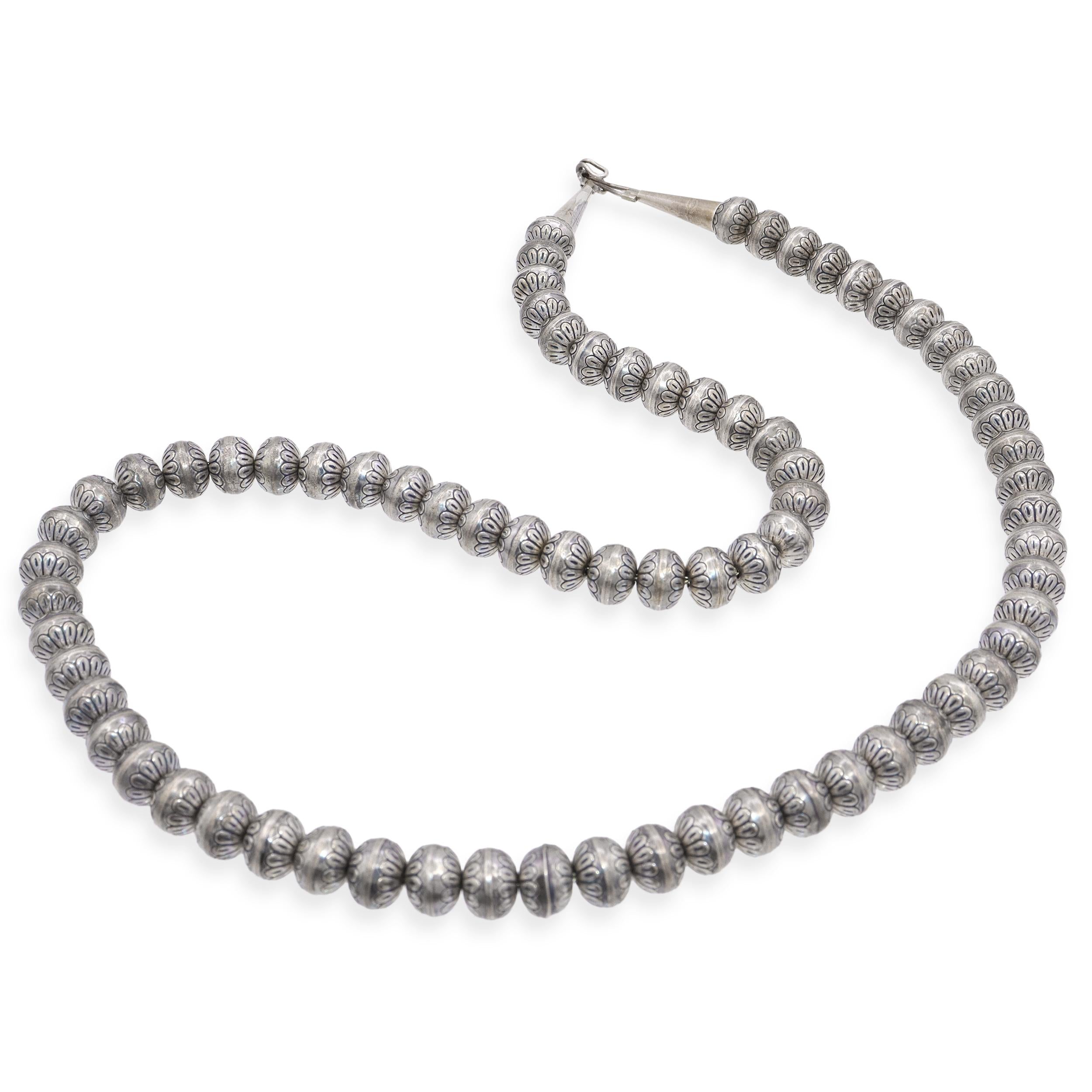Vintage Sterling Silver Stamped Navajo Pearl Style Beaded Necklace