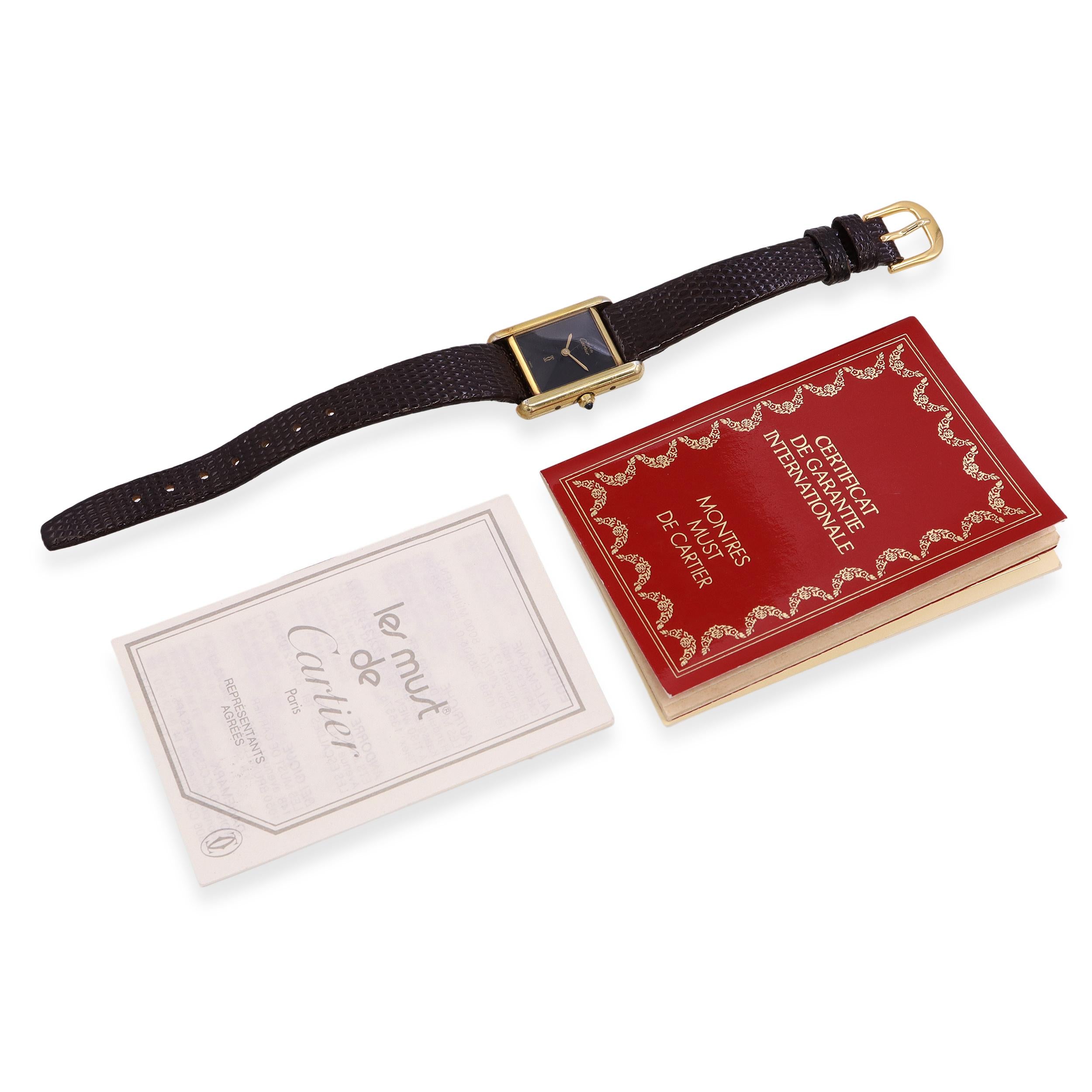 Cartier Must de Vermeil Tank Black Dial Quartz Watch