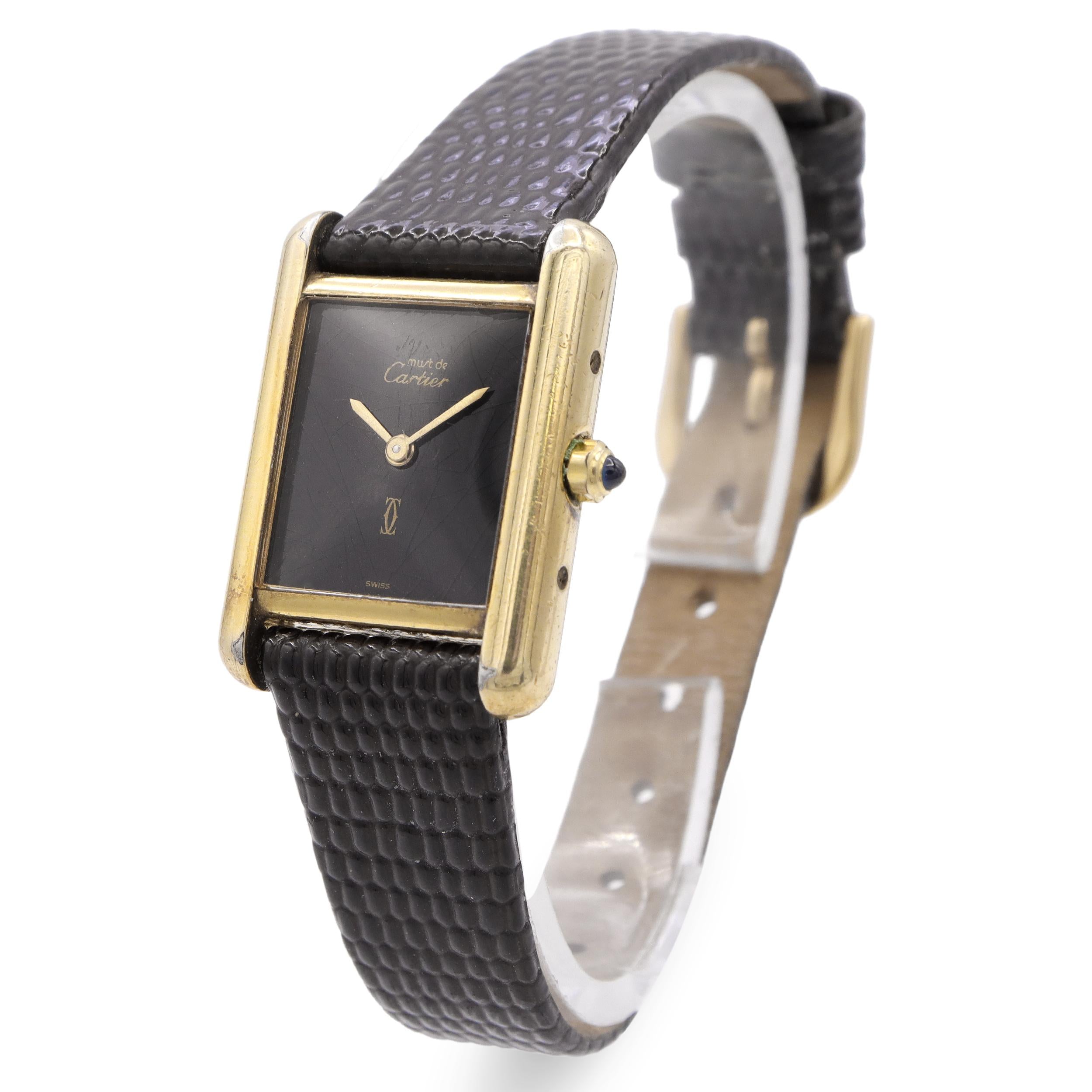 Cartier Must de Vermeil Tank Black Dial Quartz Watch