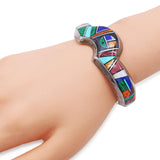 Alvin Yellowhorse Navajo Sterling Silver Multistone Inlay Cuff Bracelet
