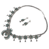 Eva L. Wyaco Zuni Sterling Silver Turquoise Needlepoint Necklace & Earring Set