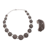 Vintage Indochina Silver Filigree Medallion Necklace and Cuff Bracelet Set