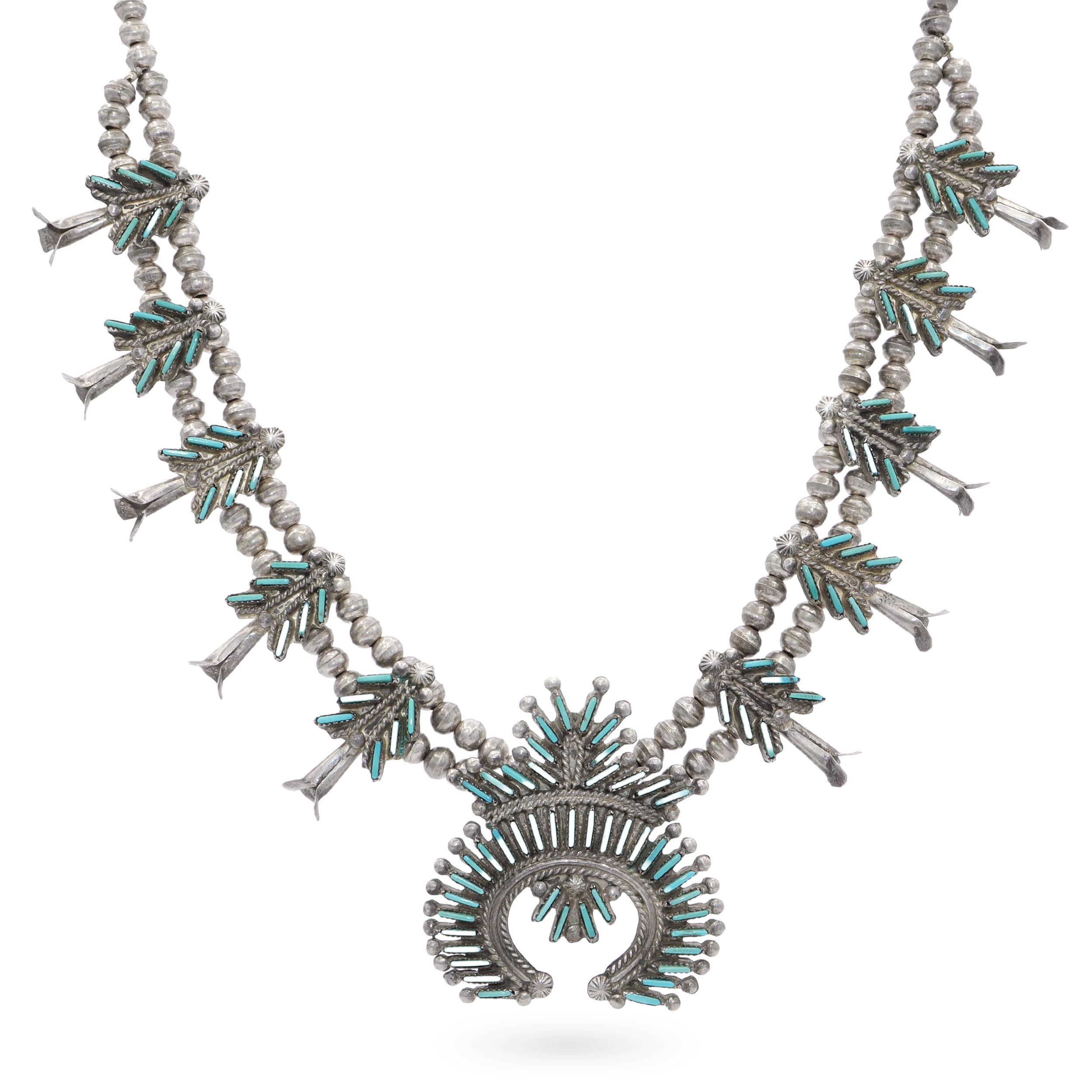 Eva L. Wyaco Zuni Sterling Silver Turquoise Needlepoint Necklace & Earring Set