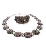 Vintage Indochina Silver Filigree Medallion Necklace and Cuff Bracelet Set