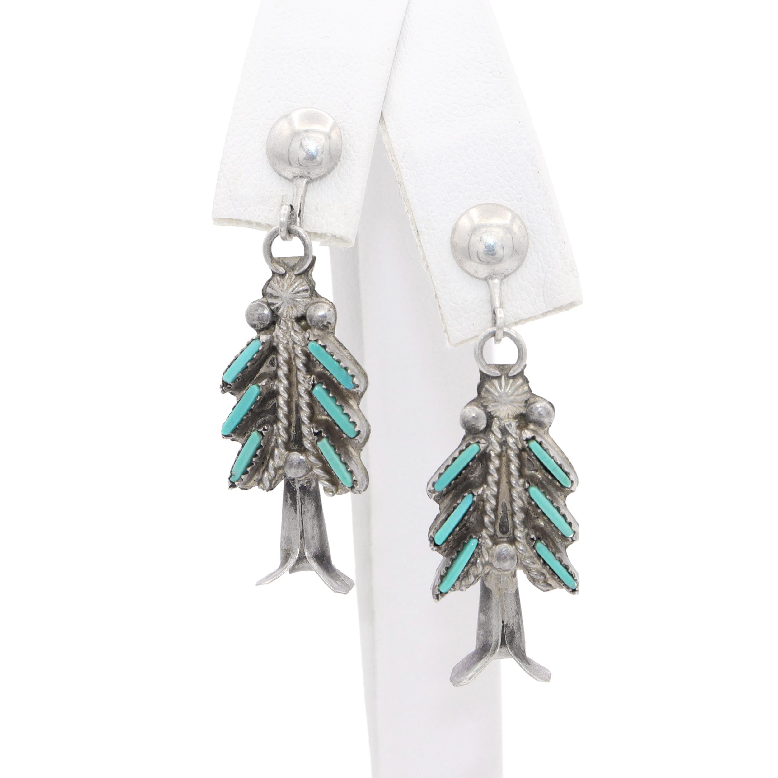 Eva L. Wyaco Zuni Sterling Silver Turquoise Needlepoint Necklace & Earring Set